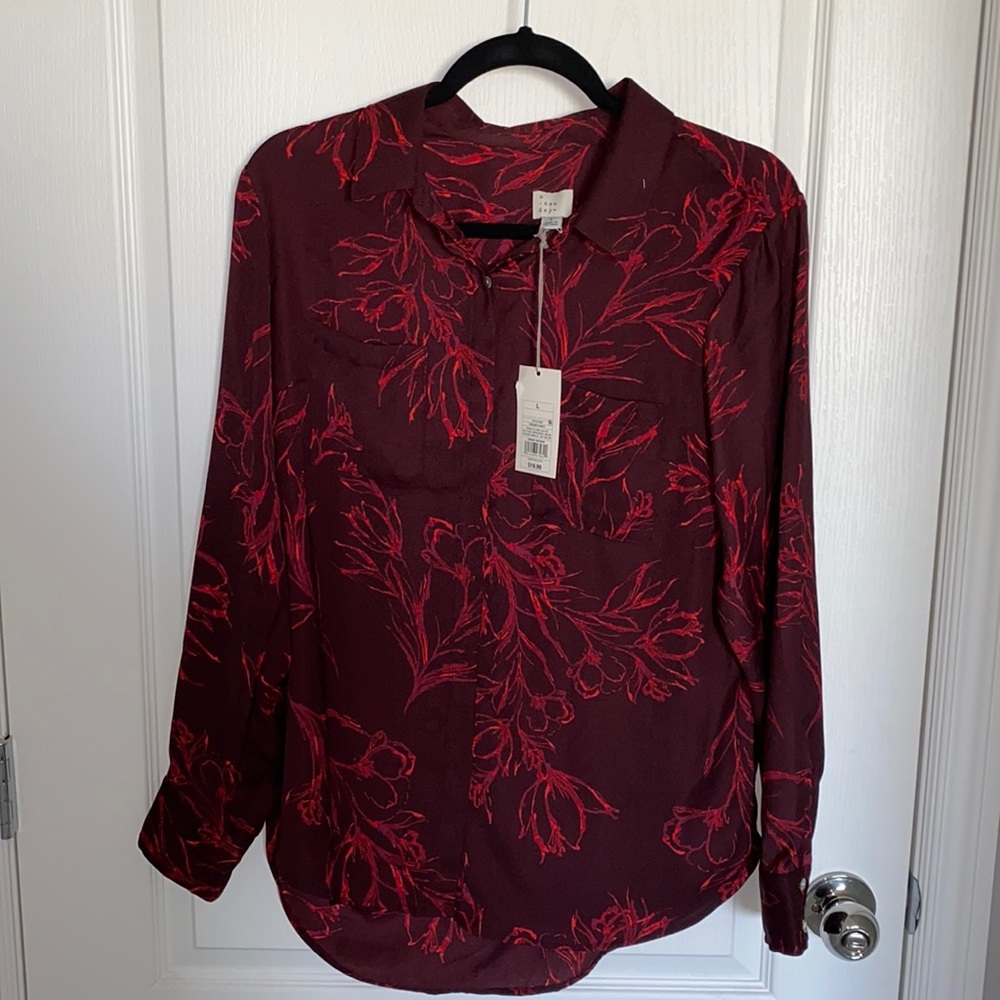 NWT A New Day Burgundy Dress Blouse Size Large